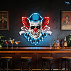 Twisted Laughter: Neon Skull & Clown Neon Sign Light Artwork