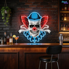 Twisted Laughter: Neon Skull & Clown Neon Sign Light Artwork