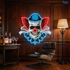 Twisted Laughter: Neon Skull & Clown Neon Sign Light Artwork