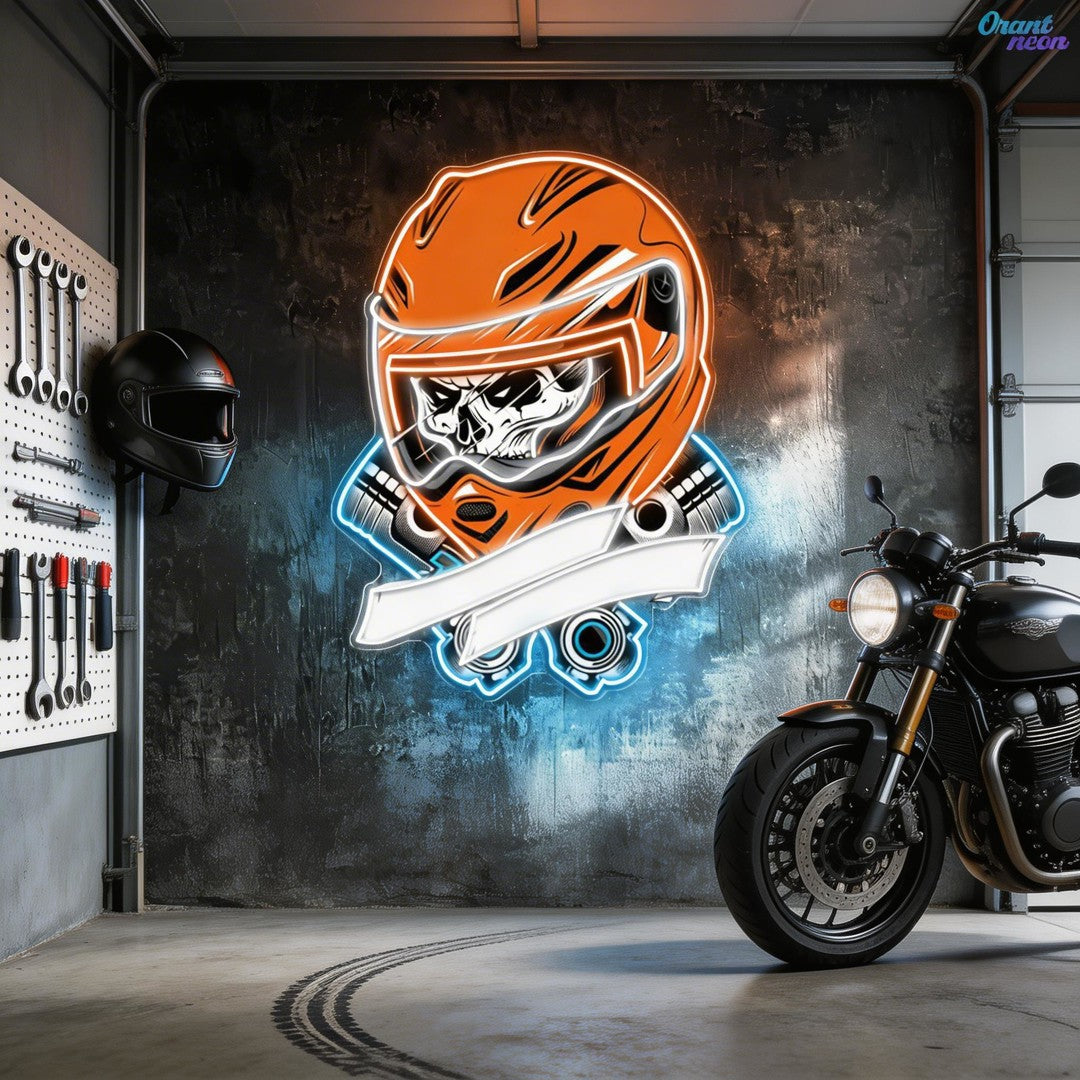 Gearhead’s Graveyard: Skull & Repair Neon Sign Light Artwork