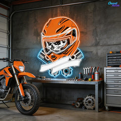 Gearhead’s Graveyard: Skull & Repair Neon Sign Light Artwork