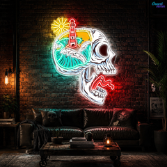 Beacon of the Damned: Skull & Lighthouse Neon Sign Light Artwork
