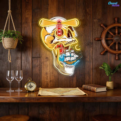Ghost Ship's Beacon: Skull, Lighthouse & Ship Neon Sign Light Artwork