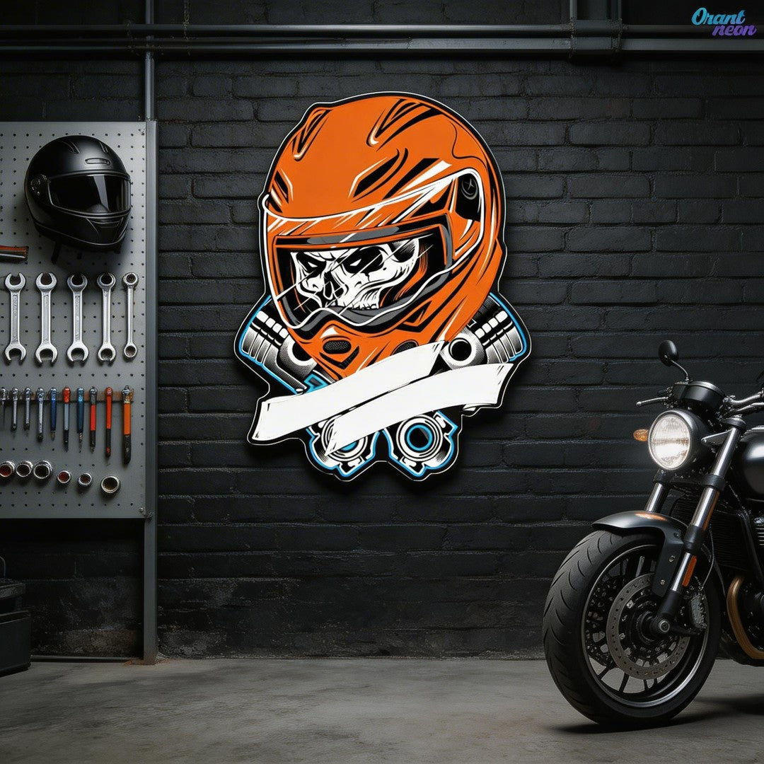 Gearhead’s Graveyard: Skull & Repair Neon Sign Light Artwork