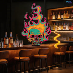 Colorful Fire Burning Skull Neon Sign Light Artwork