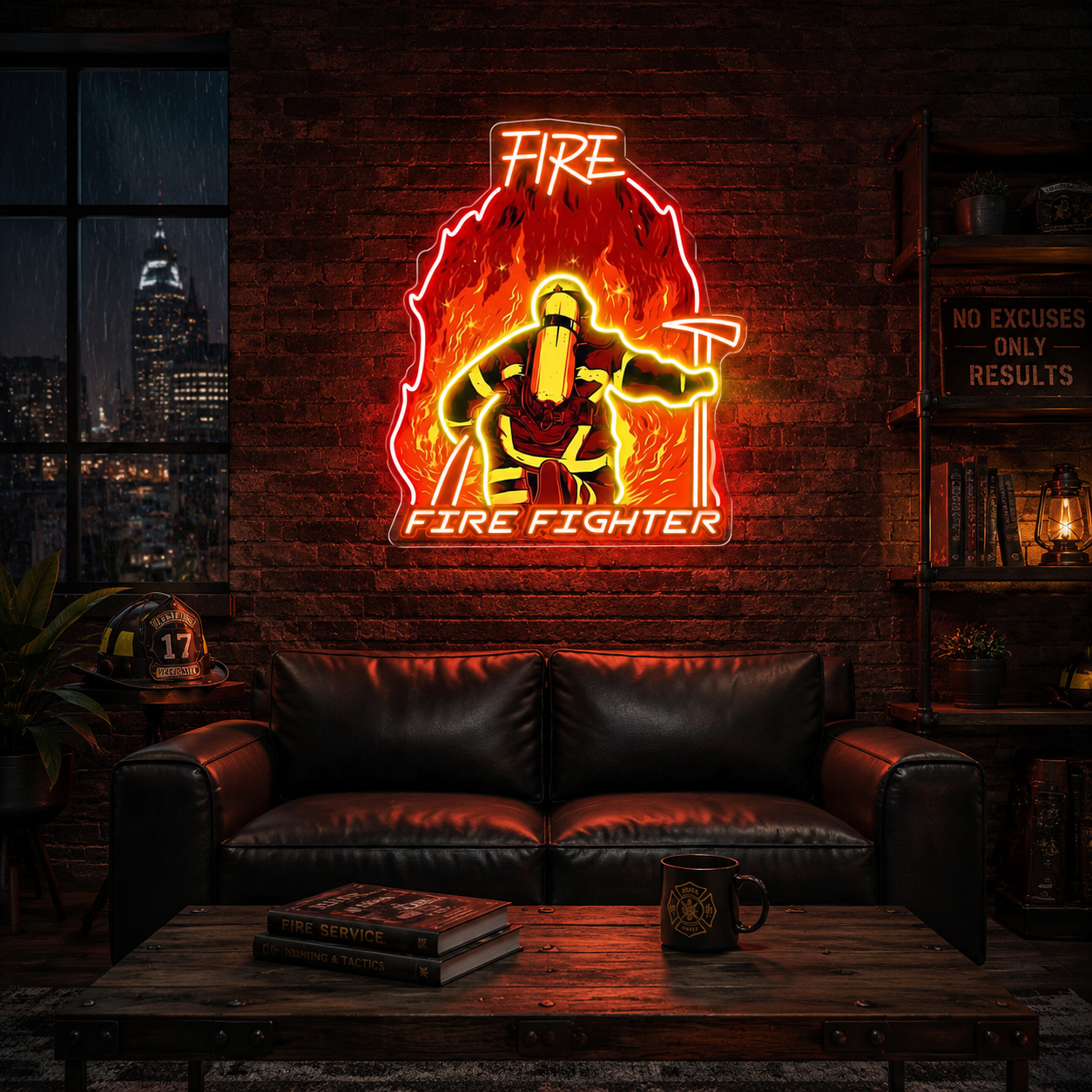 Service, Sacrifice, Strength: Veterans & Firefighters Neon Sign Light Artwork