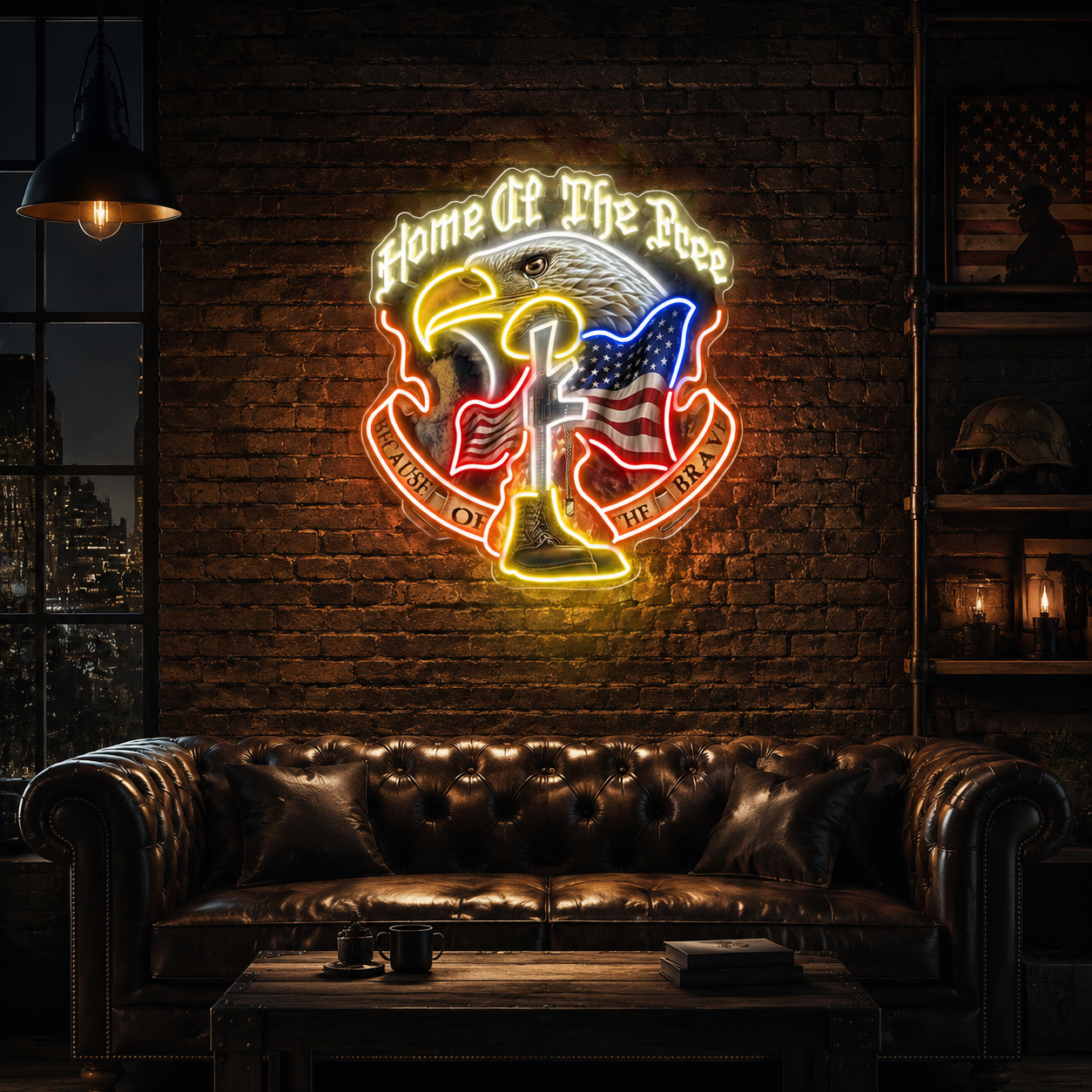 Guardians of Liberty: Boots, Gun, Eagle Neon Sign Light Artwork
