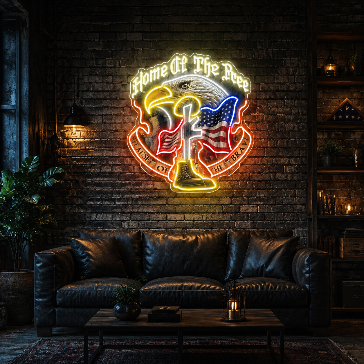 Guardians of Liberty: Boots, Gun, Eagle Neon Sign Light Artwork