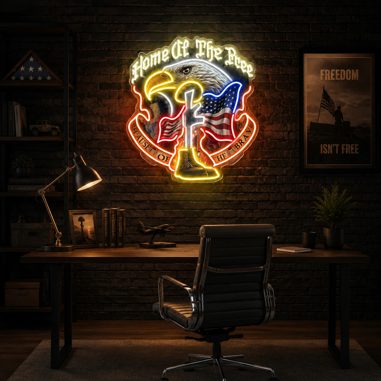 Guardians of Liberty: Boots, Gun, Eagle Neon Sign Light Artwork