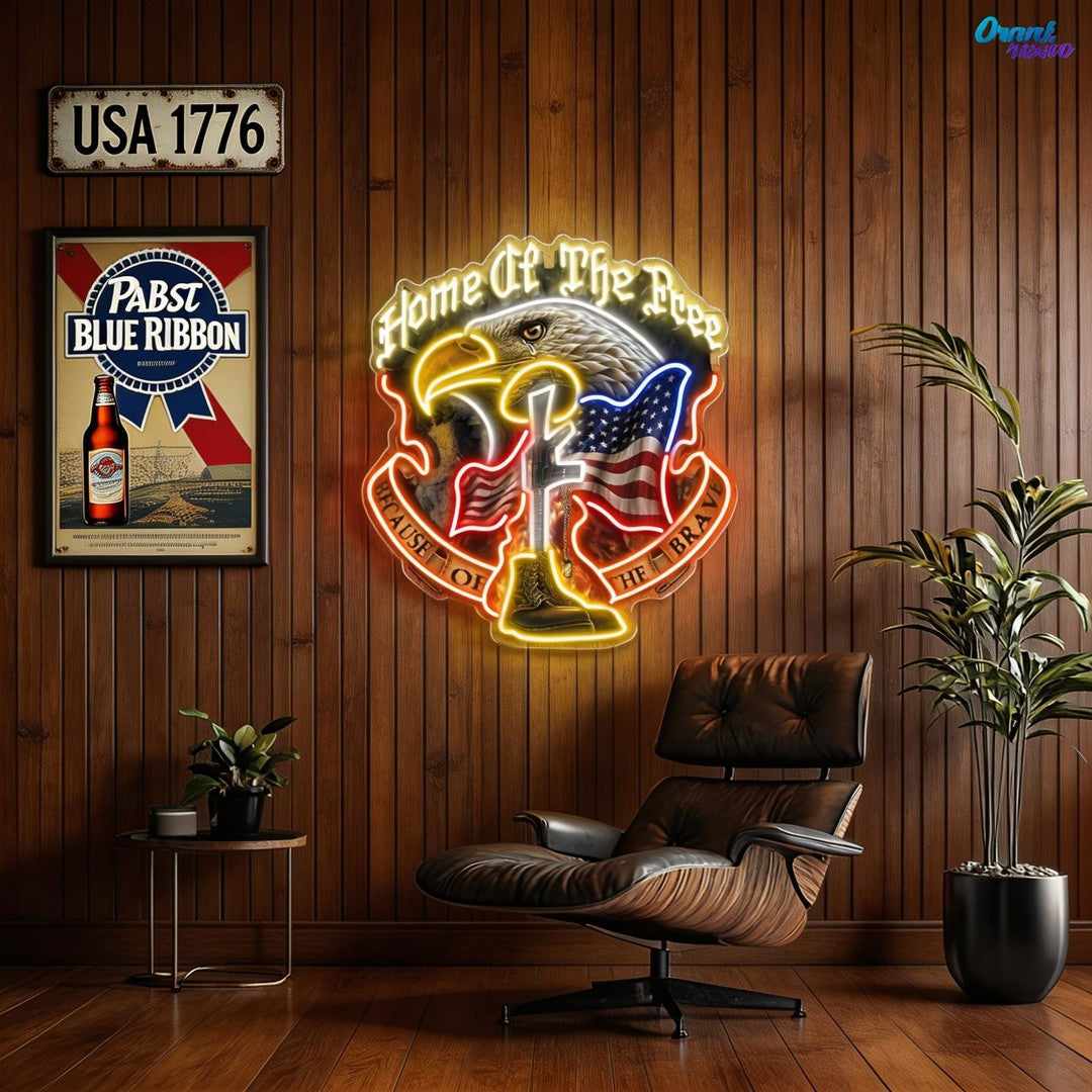Guardians of Liberty: Boots, Gun, Eagle Neon Sign Light Artwork