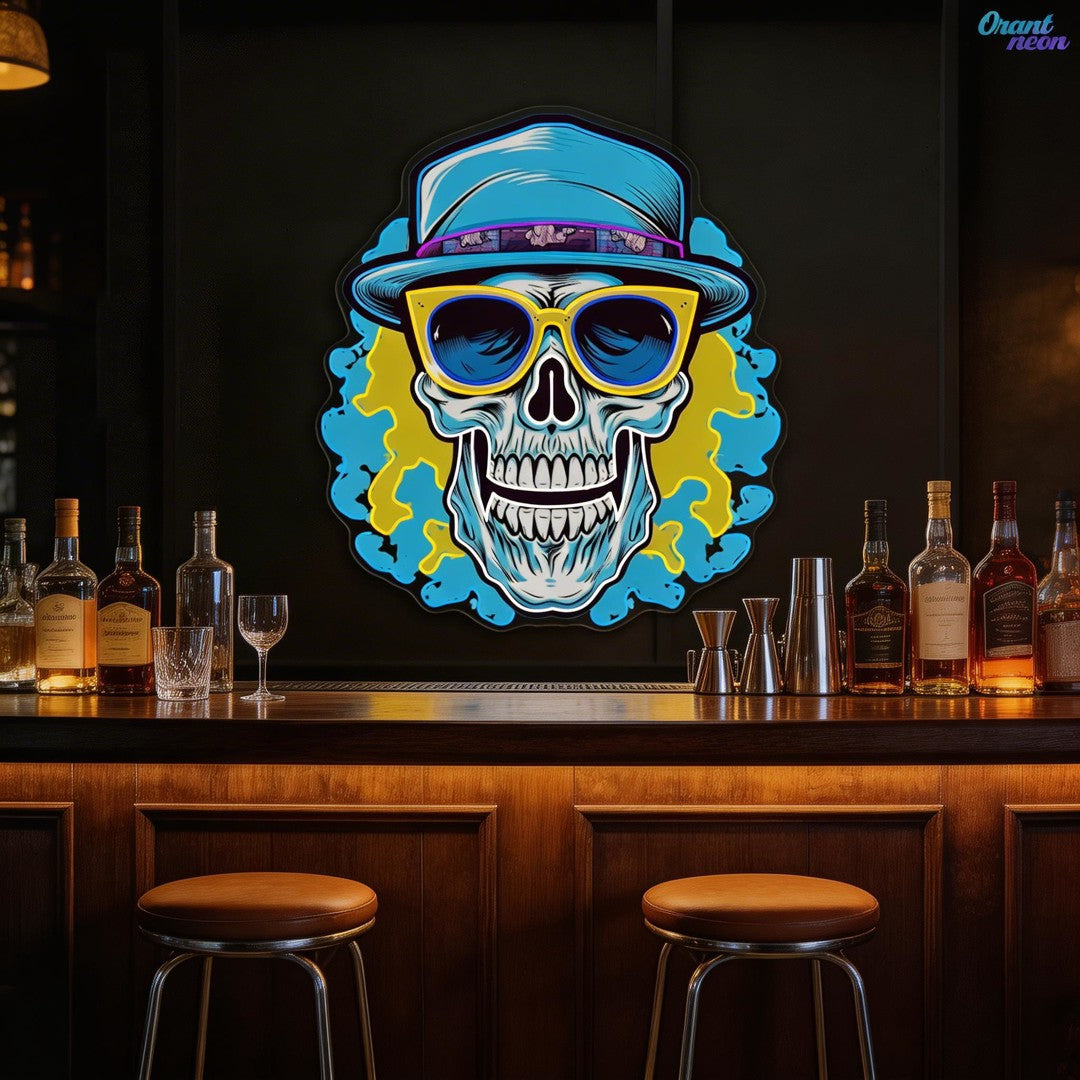 Death's Vacation: Skulls in Paradise Neon Sign Light Artwork