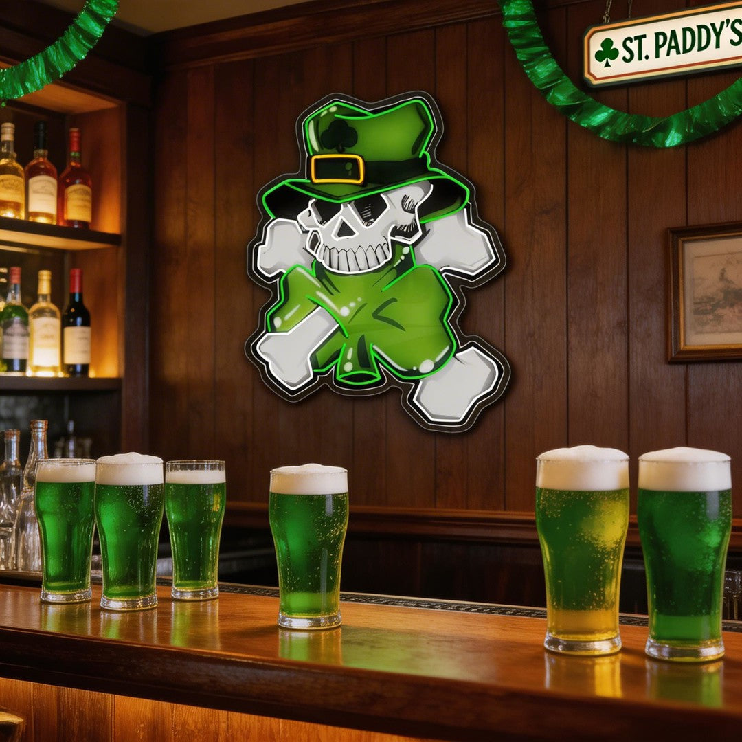 Lucky Skull, Shamrock Glow: St. Paddy's Neon Sight Light Artwork