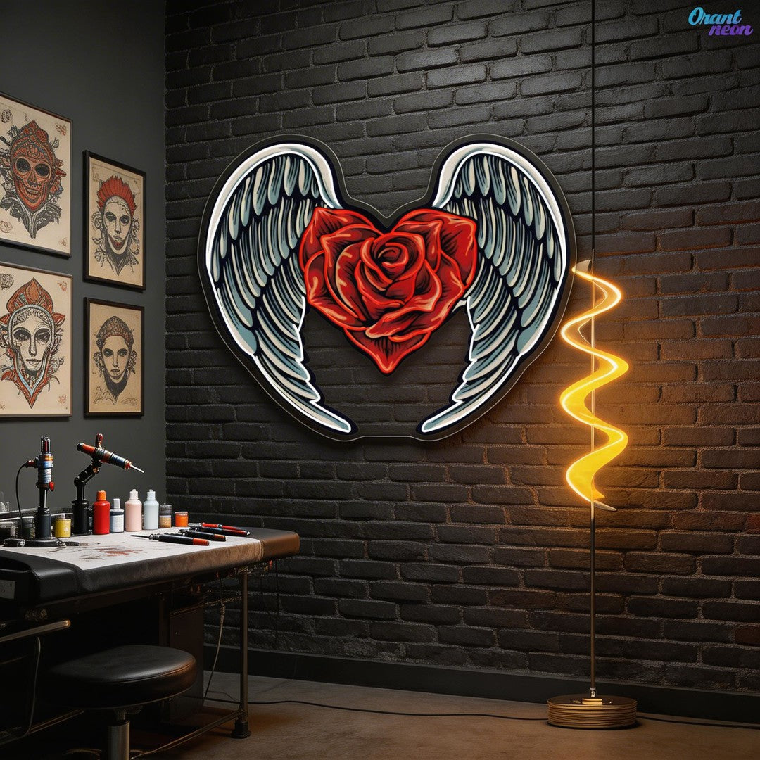 Winged Roses, Heartfelt Love Best Gift for Valentine Neon Sign Artwork