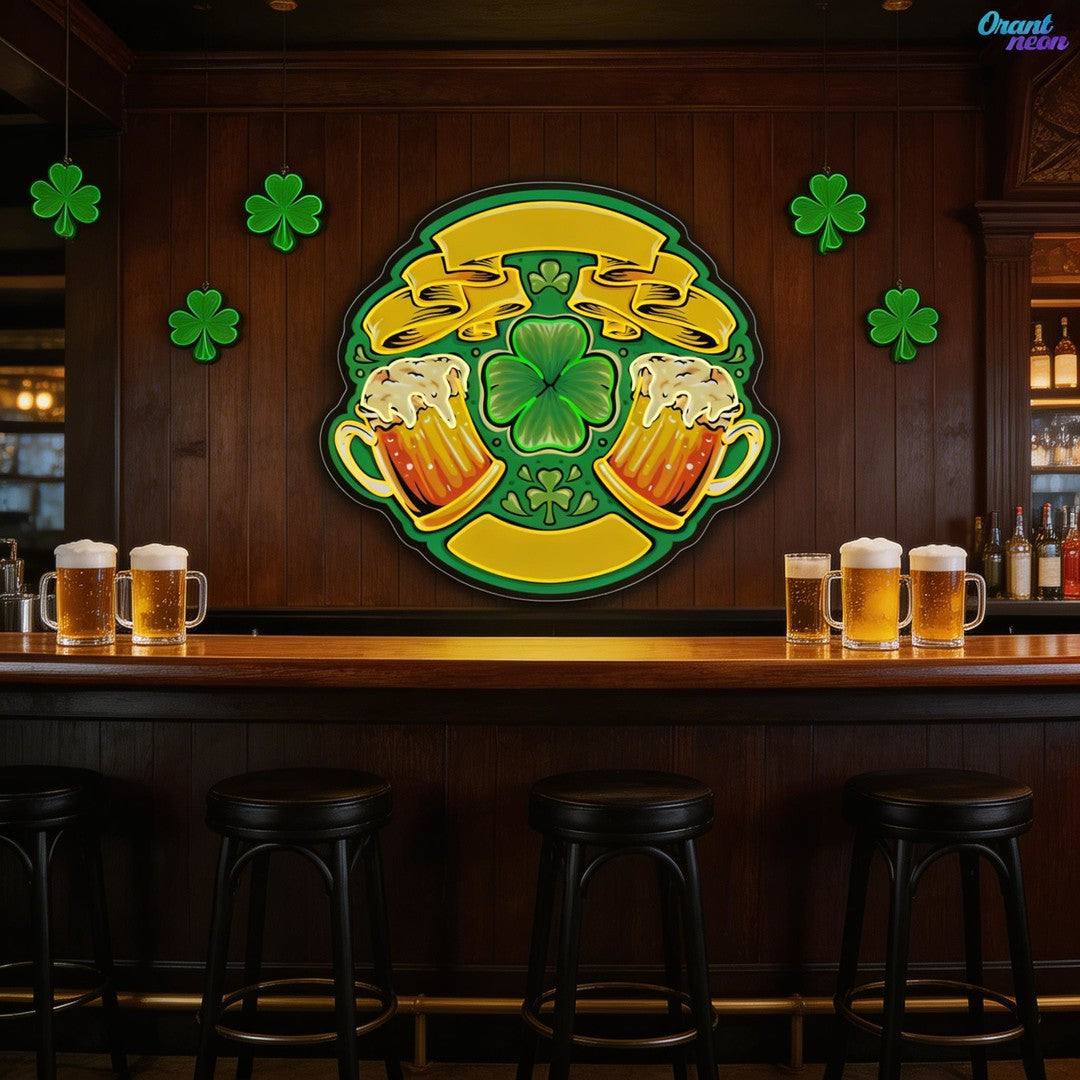 Lucky Ribbon & Shamrock Brews: St. Patrick’s Neon Sign Light Art Work