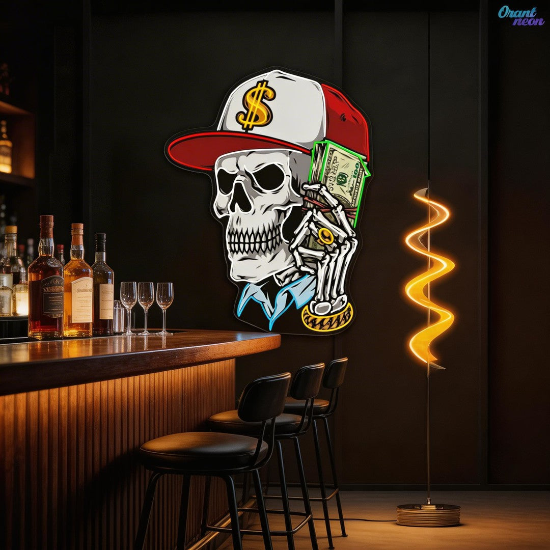 Skull & Dollar Dreams Neon Sign Light Artwork