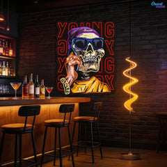 Young Skull Calling Phone Neon Sign Light Artwork