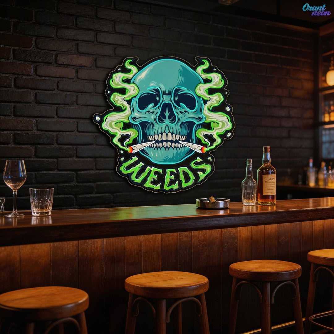 Skull & Smoke: A Blazing Vision Neon Sign Light Artwork