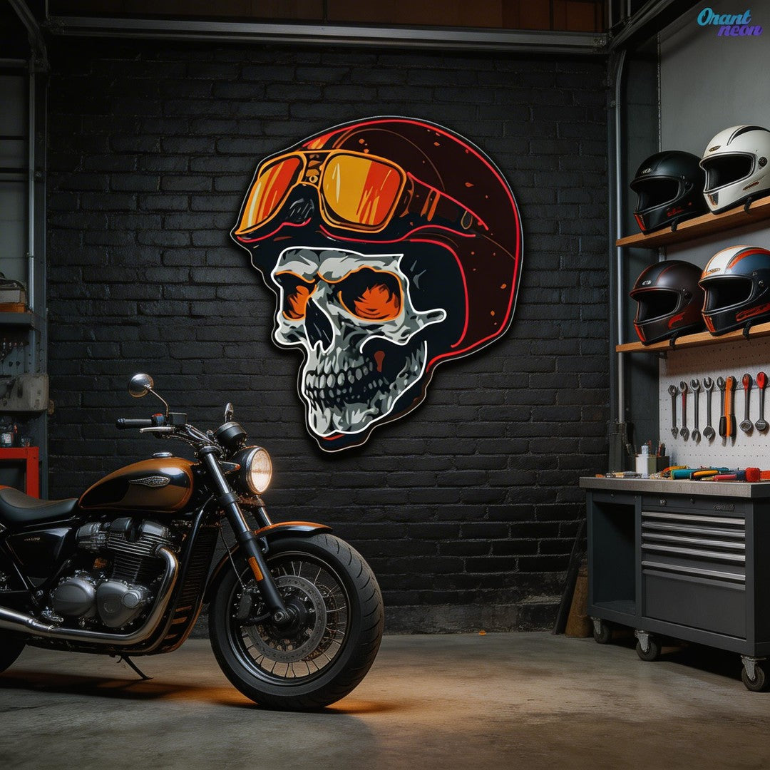 Radiant Revenant: Skull and Helmet Neon Sign Light Artwork