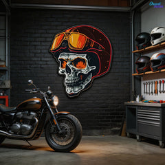 Radiant Revenant: Skull and Helmet Neon Sign Light Artwork