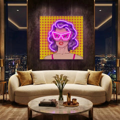 Woman In Pink Sunglasses With Dollar In Retro Pop Art Led Neon Sign Light