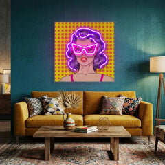 Woman In Pink Sunglasses With Dollar In Retro Pop Art Led Neon Sign Light