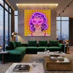 Woman In Pink Sunglasses With Dollar In Retro Pop Art Led Neon Sign Light