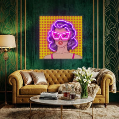 Woman In Pink Sunglasses With Dollar In Retro Pop Art Led Neon Sign Light
