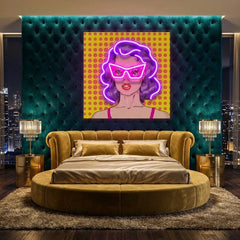 Woman In Pink Sunglasses With Dollar In Retro Pop Art Led Neon Sign Light
