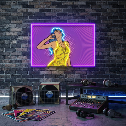 Women Listen Music LED Neon Sign Light Pop Art