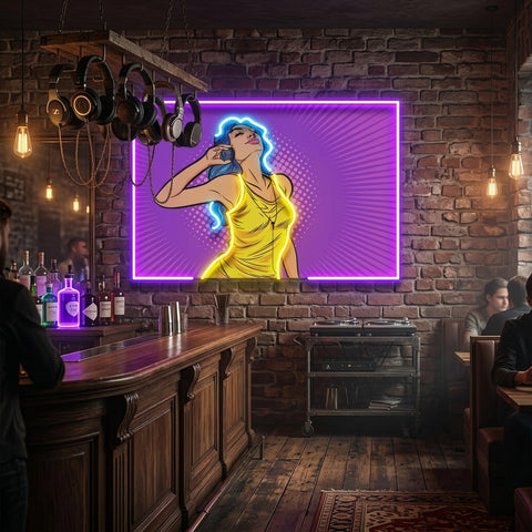 Women Listen Music LED Neon Sign Light Pop Art
