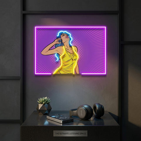 Women Listen Music LED Neon Sign Light Pop Art