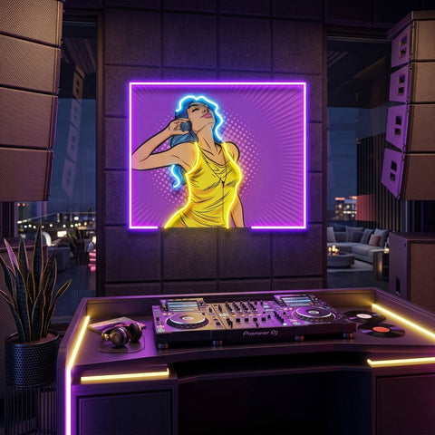 Women Listen Music LED Neon Sign Light Pop Art