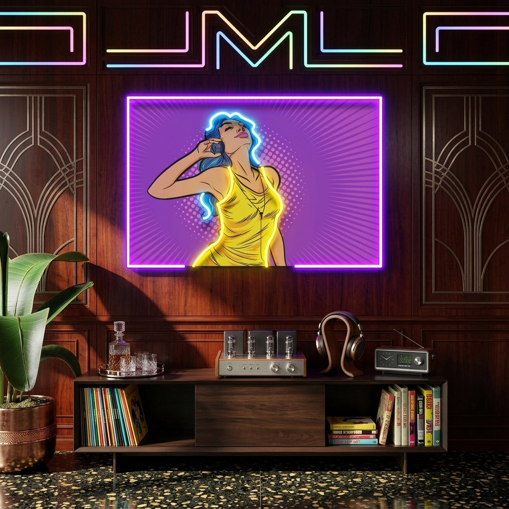 Women Listen Music LED Neon Sign Light Pop Art