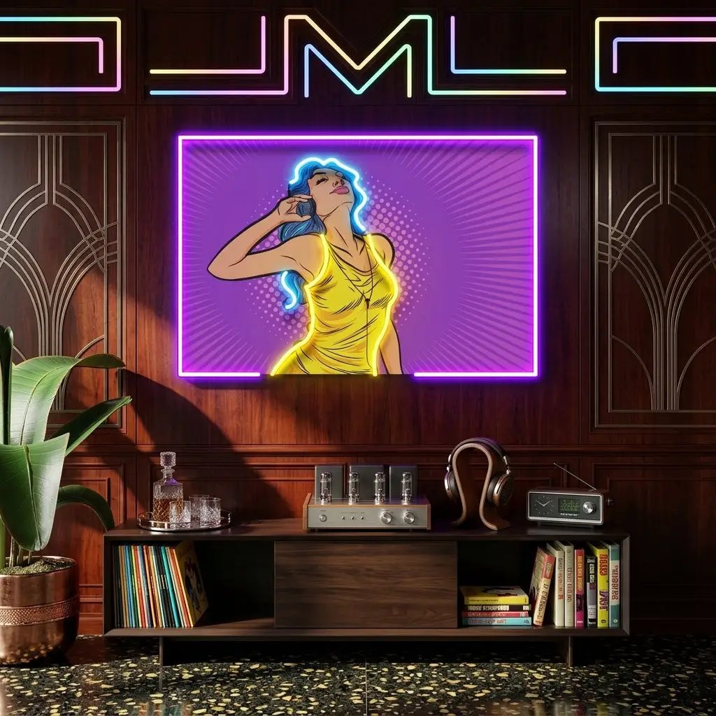Women Listen Music LED Neon Sign Light Pop Art
