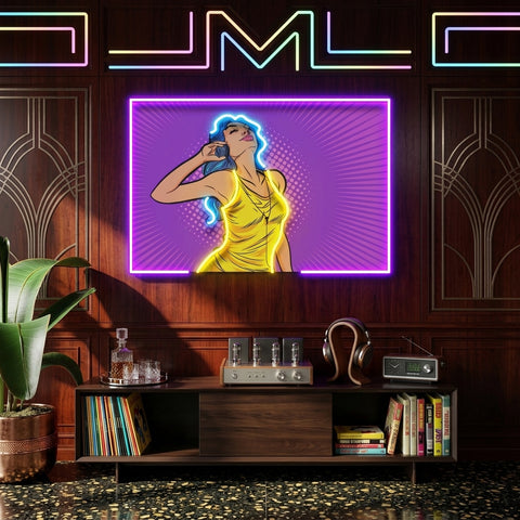 Women Listen Music LED Neon Sign Light Pop Art