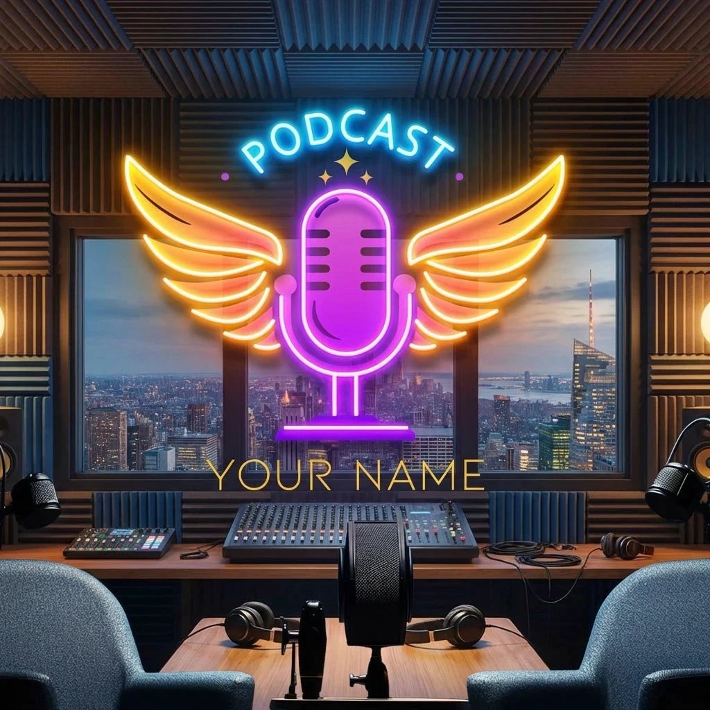 Custom Name Podcast LED Neon Light - Custom Artwork for Studio Decor