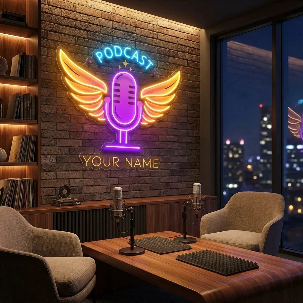 Custom Name Podcast LED Neon Light - Custom Artwork for Studio Decor