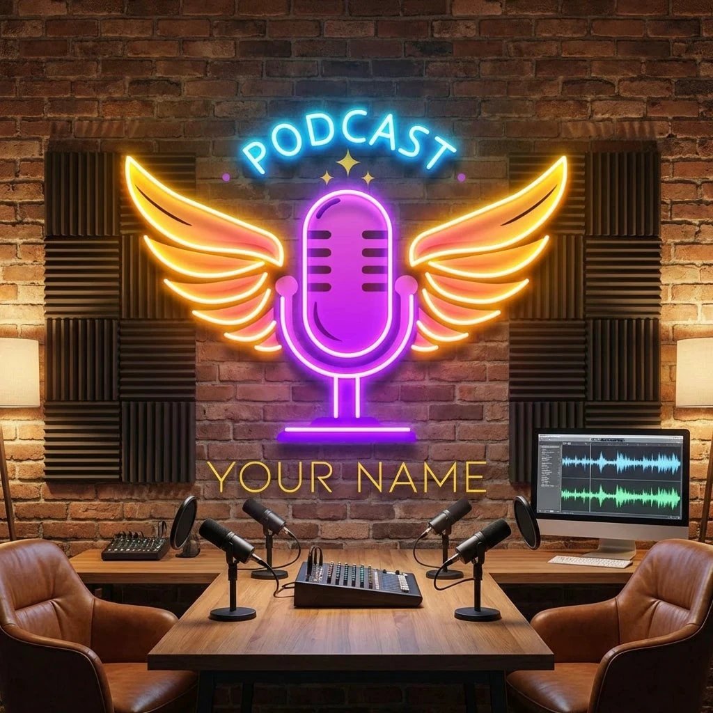Custom Name Podcast LED Neon Light - Custom Artwork for Studio Decor