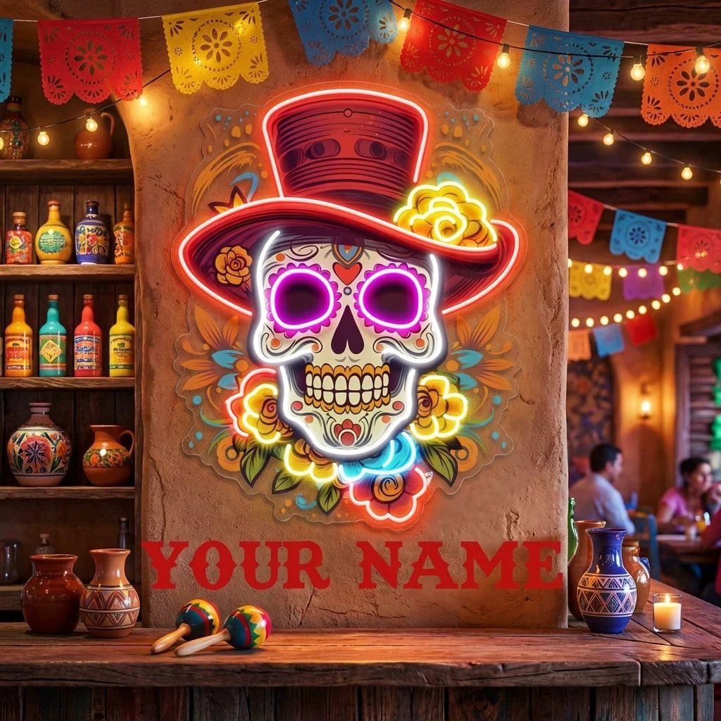 Custom Name Mexican Restaurant Skull Artwork Led Neon Sign Light