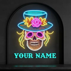 Custom Name Dead Day Party Sugar Skull Or Halloween Decor Artwork Led Neon Sign Light