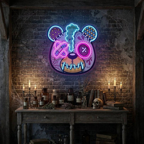 Zombie Teddy Bear Cartoon Artwork Led Neon Sign Light
