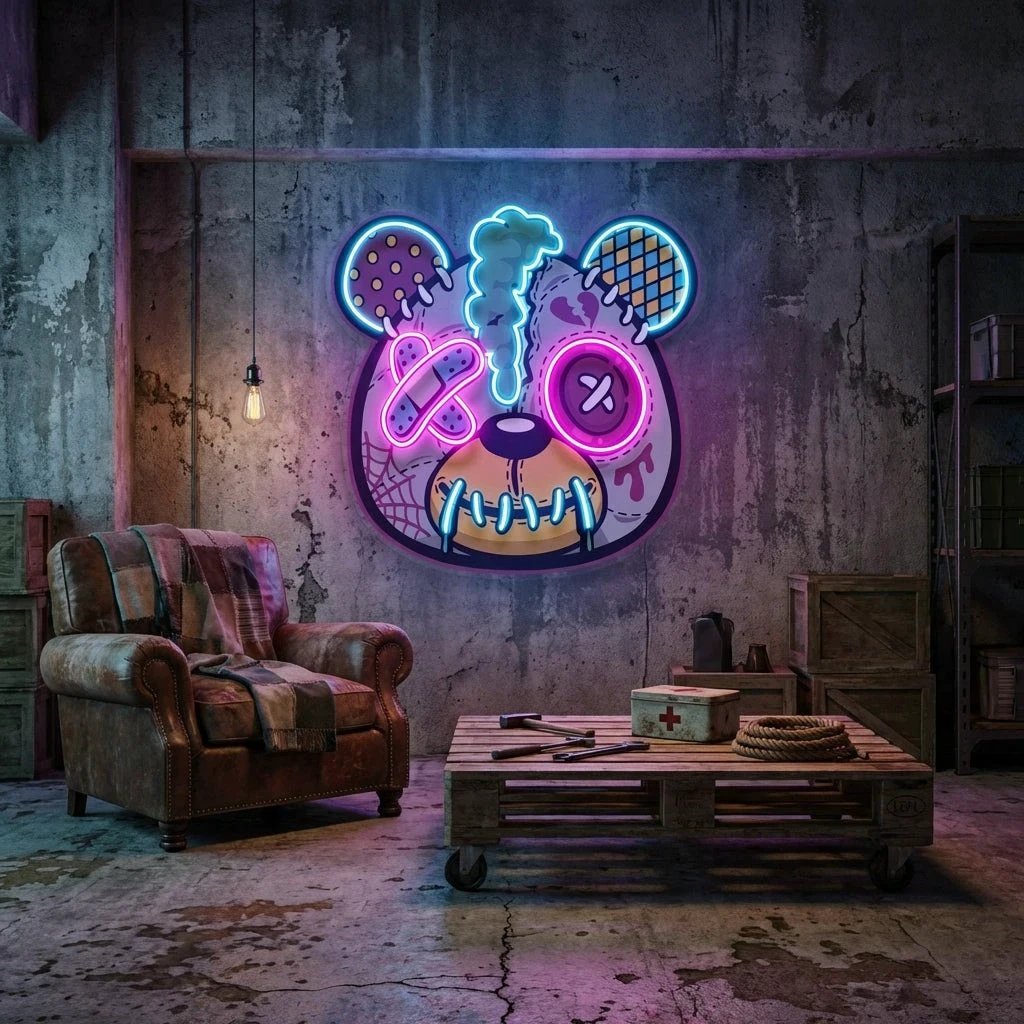 Zombie Teddy Bear Cartoon Artwork Led Neon Sign Light