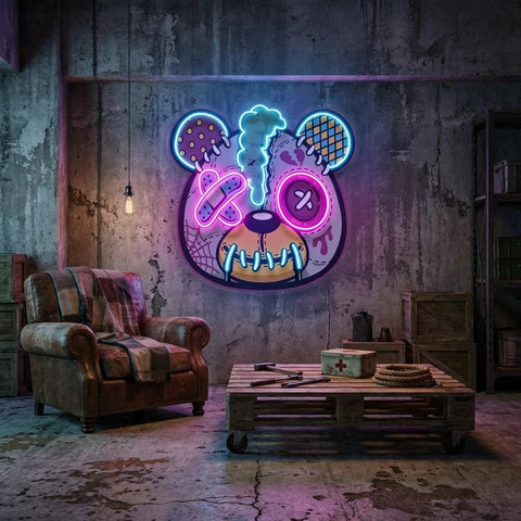 Zombie Teddy Bear Cartoon Artwork Led Neon Sign Light