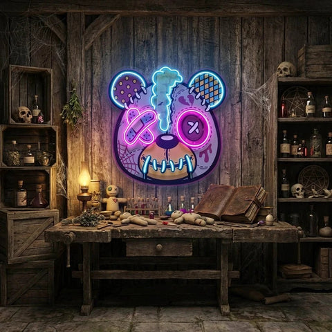 Zombie Teddy Bear Cartoon Artwork Led Neon Sign Light