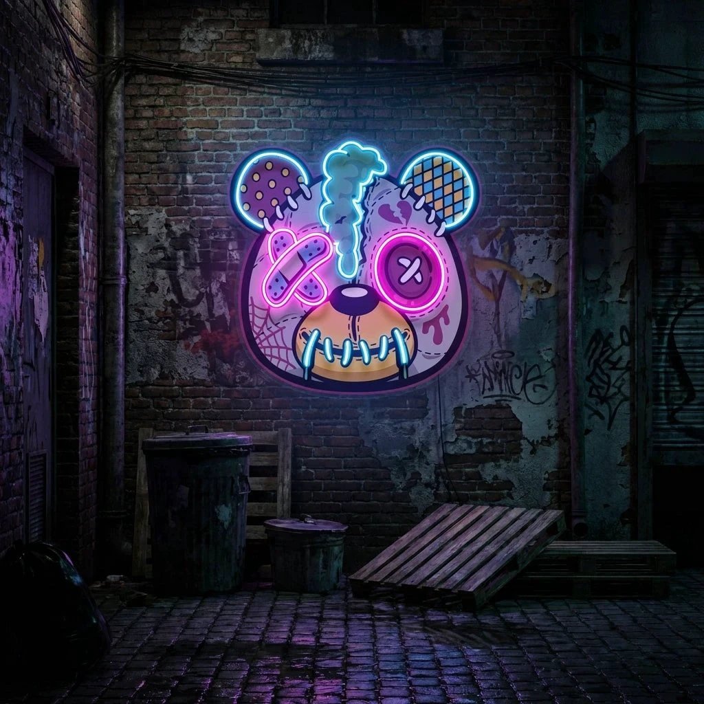 Zombie Teddy Bear Cartoon Artwork Led Neon Sign Light