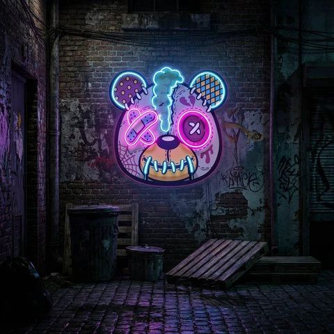 Zombie Teddy Bear Cartoon Artwork Led Neon Sign Light