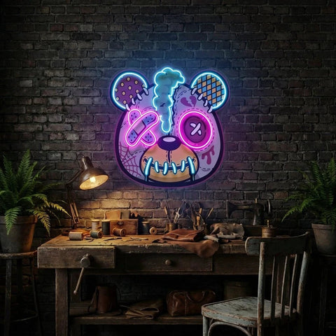 Zombie Teddy Bear Cartoon Artwork Led Neon Sign Light