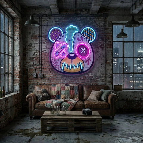 Zombie Teddy Bear Cartoon Artwork Led Neon Sign Light