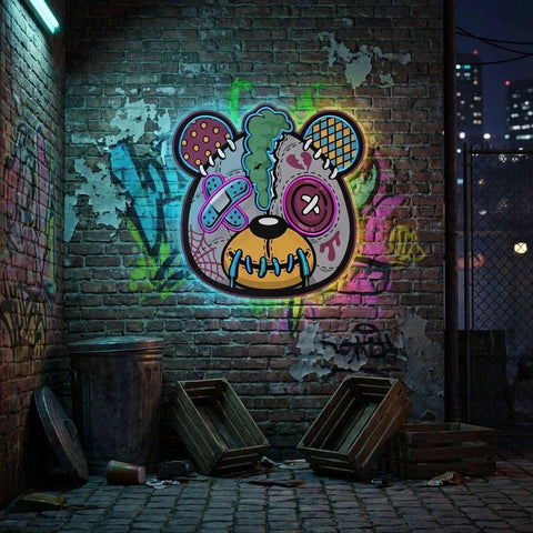 Zombie Teddy Bear Cartoon Artwork Led Neon Sign Light